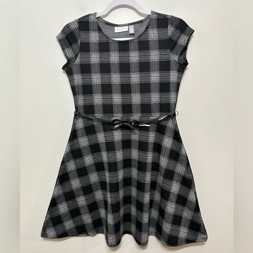 New! The Childrens Place Plaid Jacquard Stretch Knit Belted Dress Size 14 - Picture 2 of 10